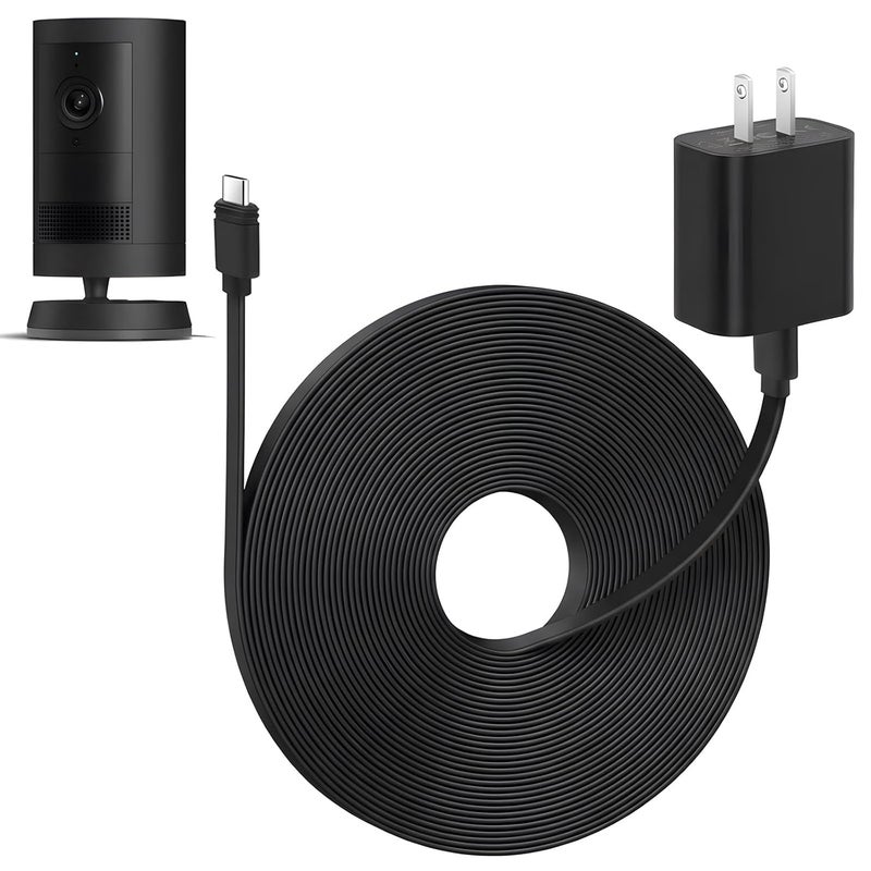 ALERTCAM 25ft Weatherproof Power Adapter for 𝐑𝐢𝐧𝐠 Spotlight Cam Plus/Pro (Battery) and Outdoor Cam Plus (Battery), Flat USB-C Power Cord for Continuous Power Supply to Security Camera, Black - Image 1